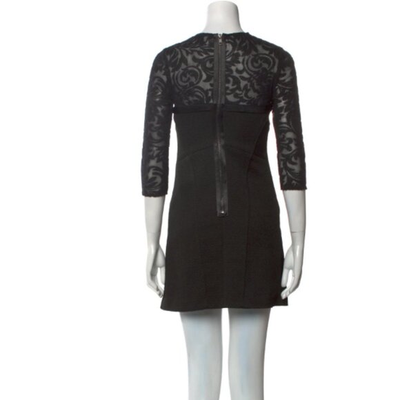 The Kooples Black illusion lace neck mini Dress 1/2 sleeves size LG - Picture 3 of 14